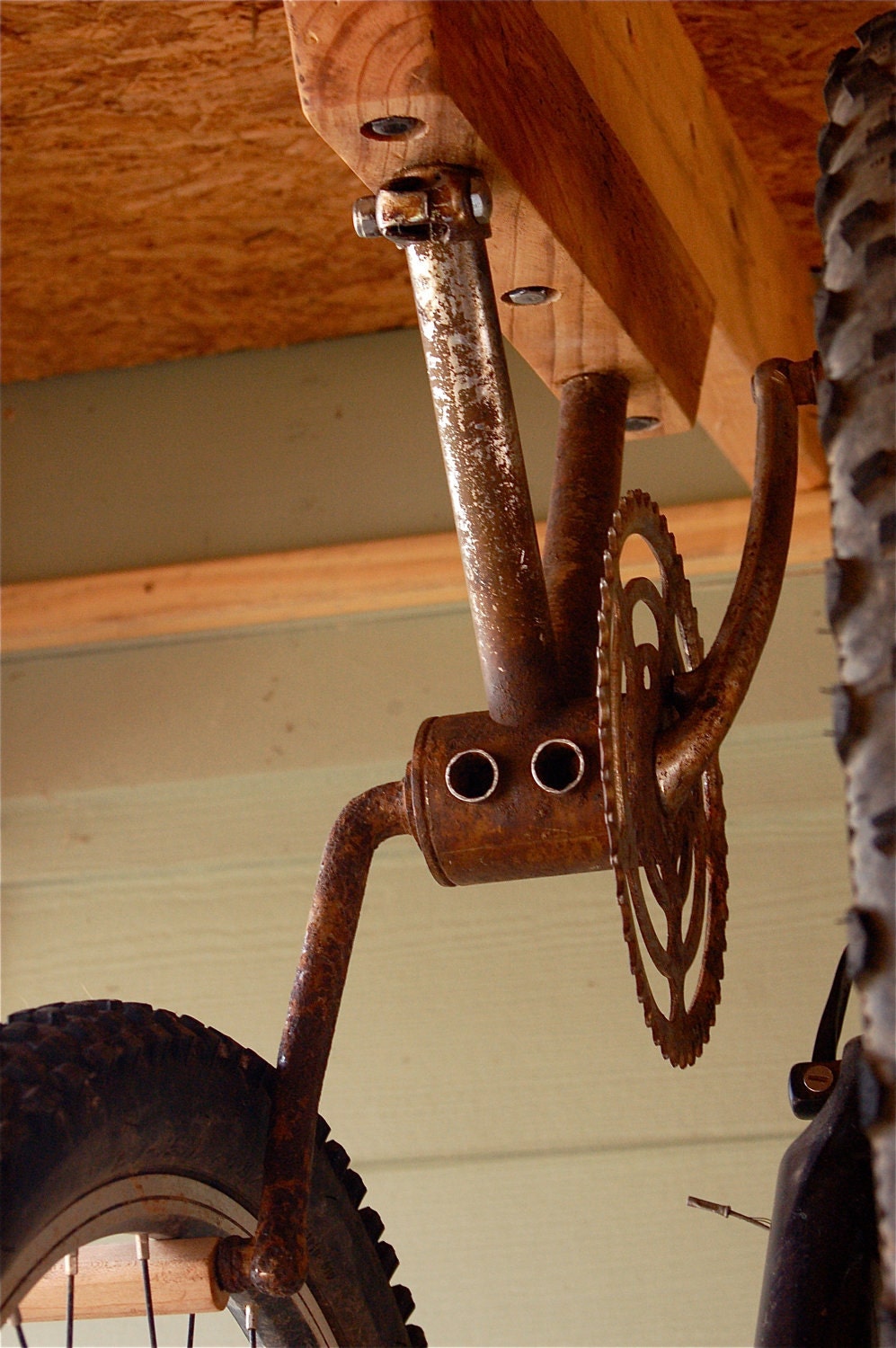 Bike Rack for 2 Bikes from Antique Bike Gear and Pedals - Ceiling or Wall Mount