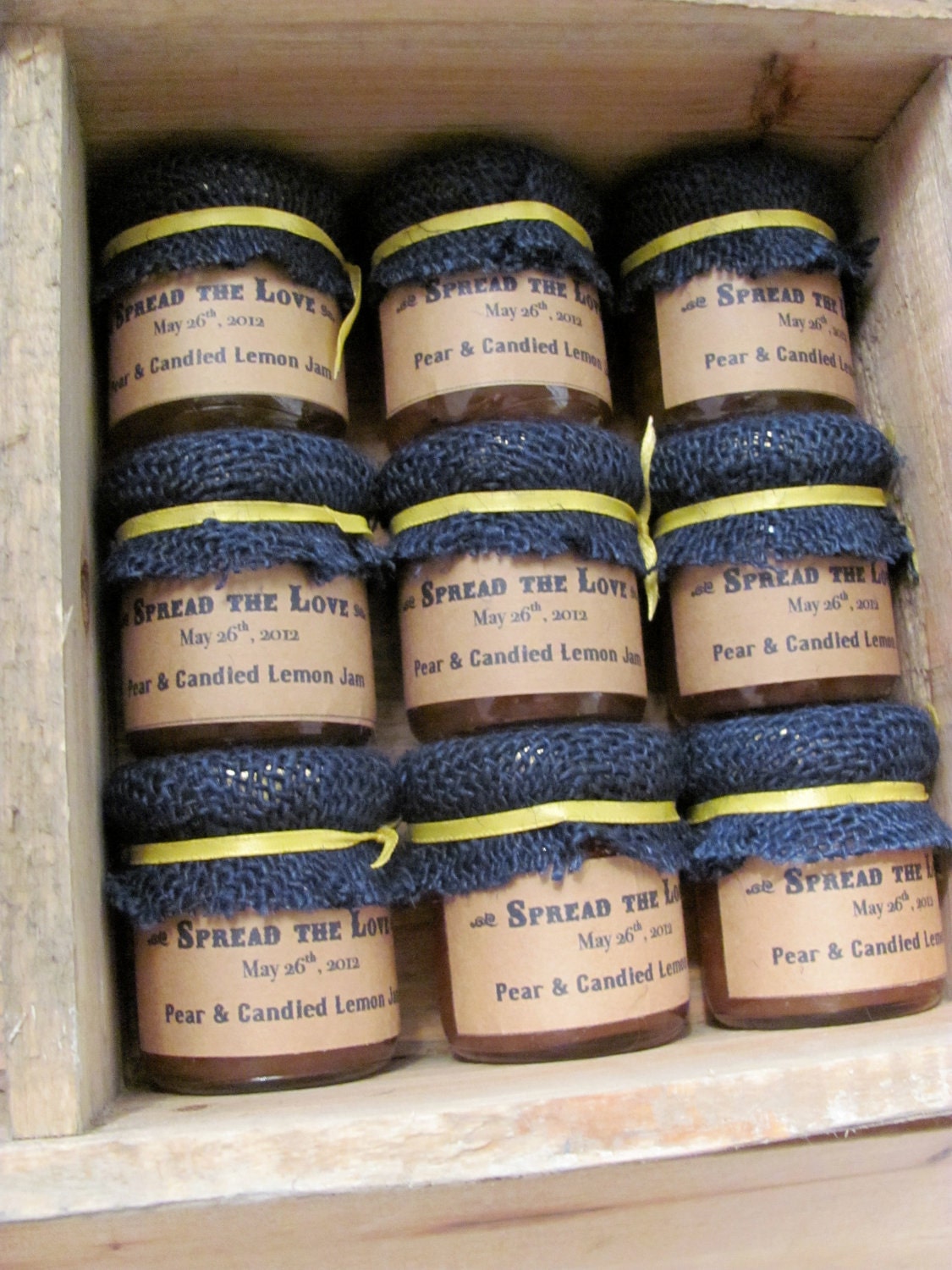 Custom Wedding Favor, Elegant Wedding Favors with Navy Burlap Cover 1.5 oz