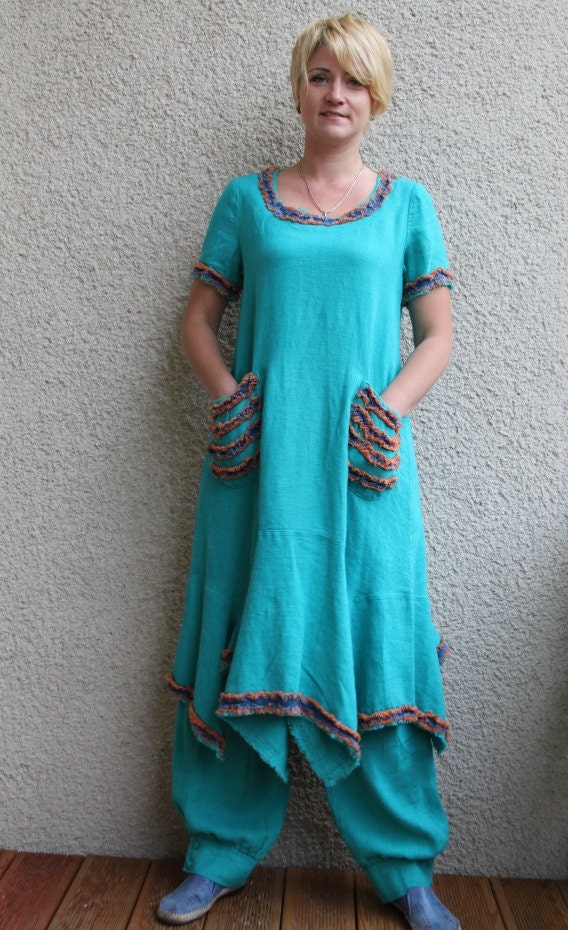 Eco friendly turquoise linen dress - tunic