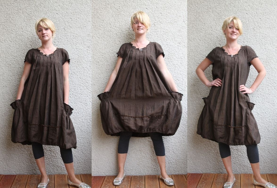 Eco friendly brown  linen dress - tunic