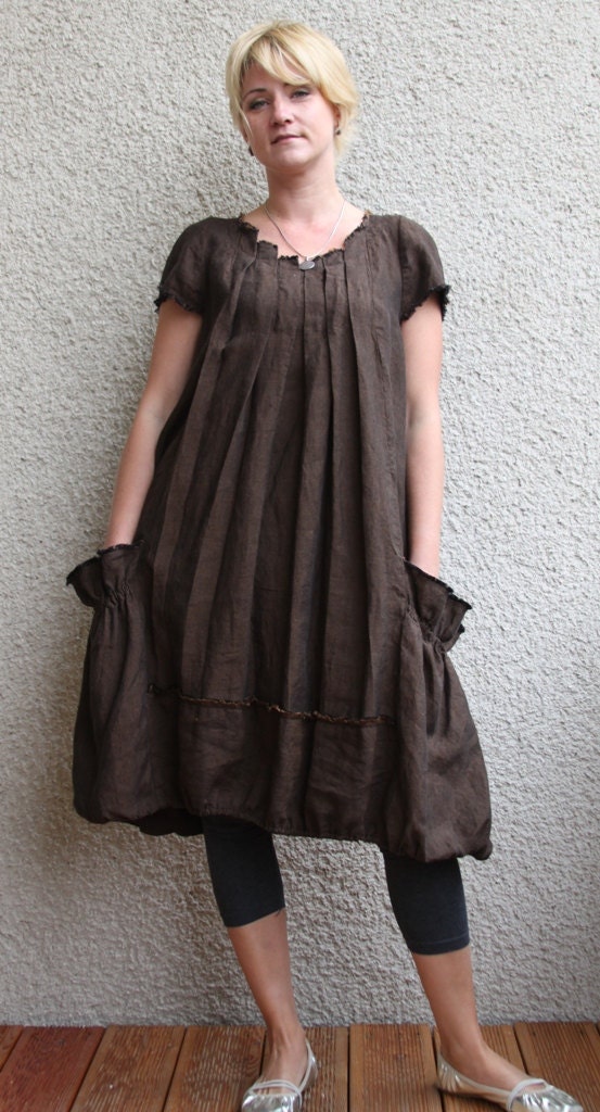 Eco friendly brown  linen dress - tunic