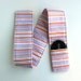 DSLR Camera Strap Cover - Padding and Lens Cap Pocket -  Chevron Pink Orange Grey Stripe