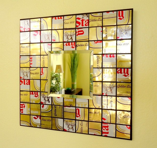 Recycled Beer Can Mosaic Mirror Gold