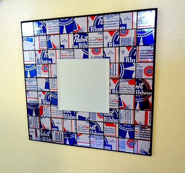 Recycled Soda Can Mosaic Tile Mirror Blue Ribbon