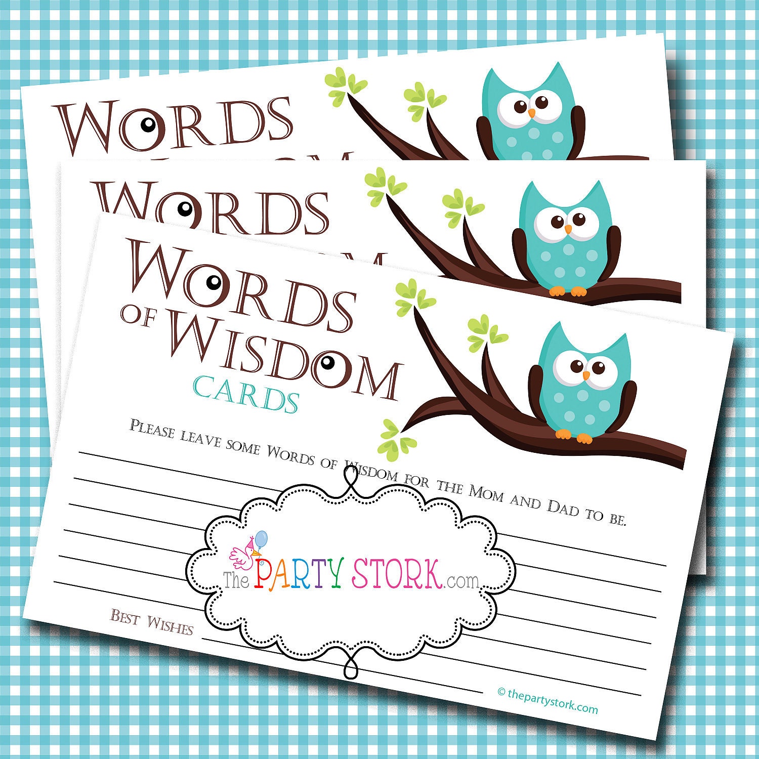 Words of Wisdom Advice Cards, Owl, PRINTABLE Baby Shower Games by The Party Stork YOU PRINT