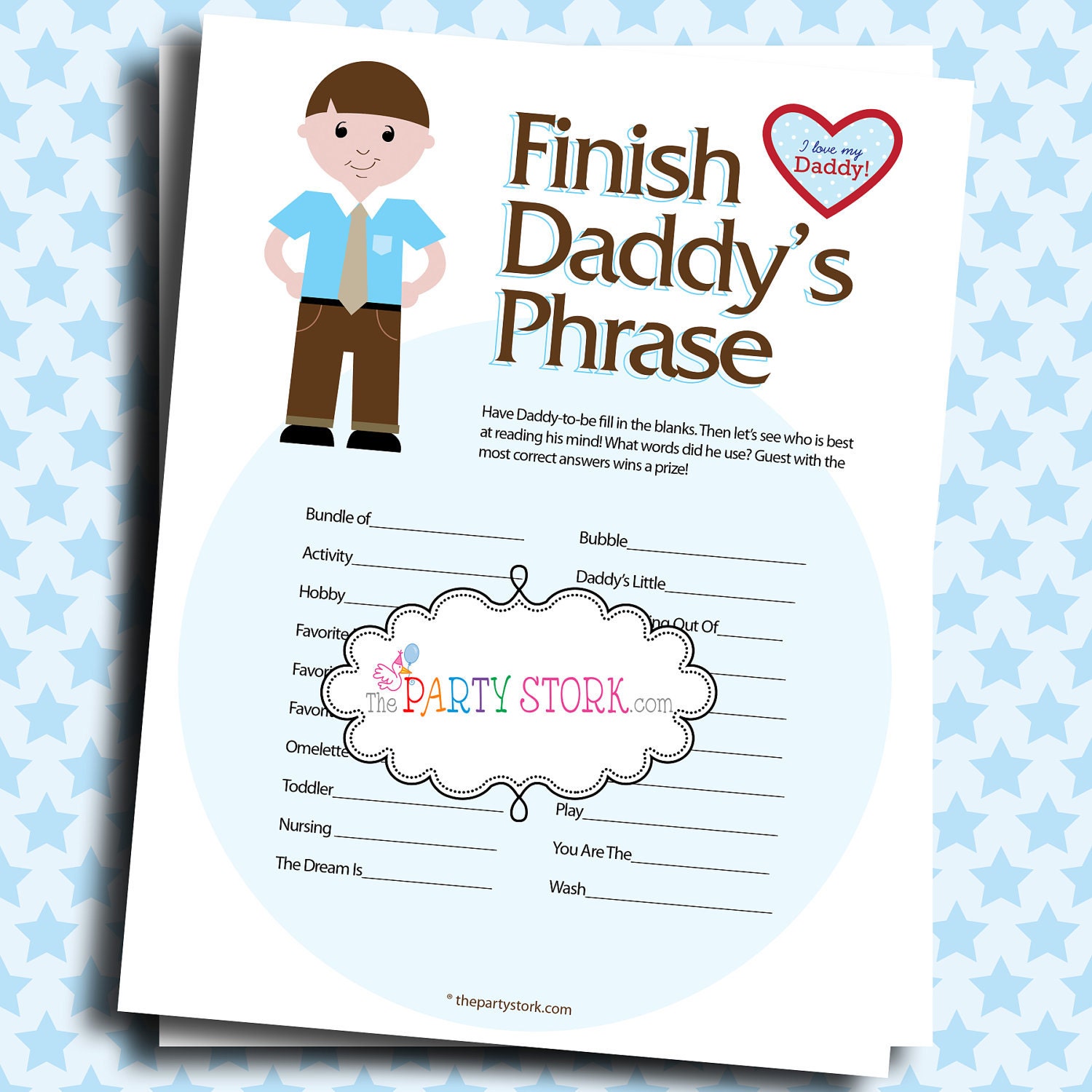 13 New baby shower game questions 585 Baby Shower Games Finish Daddy's Phrase PRINTABLE by thepartystork 