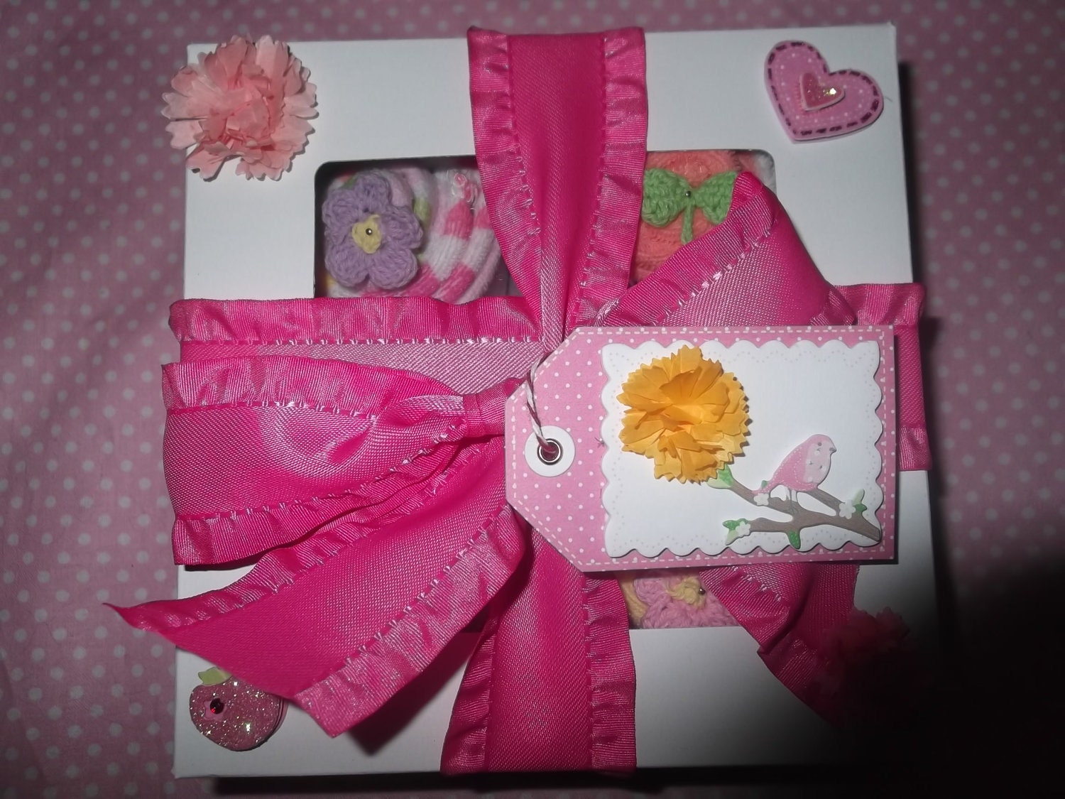 Washcloth Onesie Socks  Baby Shower Gift- Baby Cupcake - Unique Shower Gift - Girly Girl Gift Set