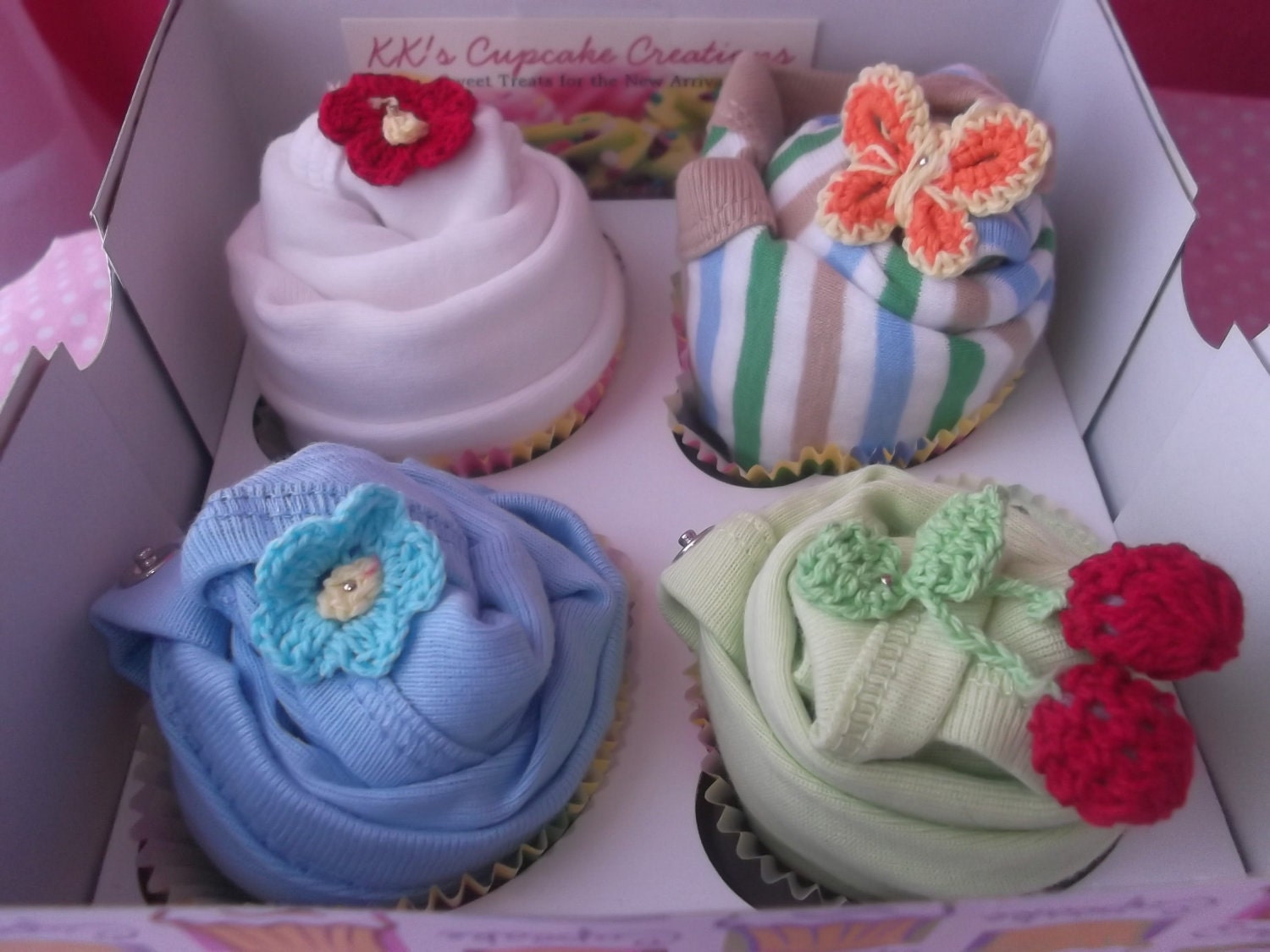 Onesie Cupcake Box Gift Set  - Baby Boy Cupcakes - Baby Cupcake - Unique Gifts...... 4 Onesies