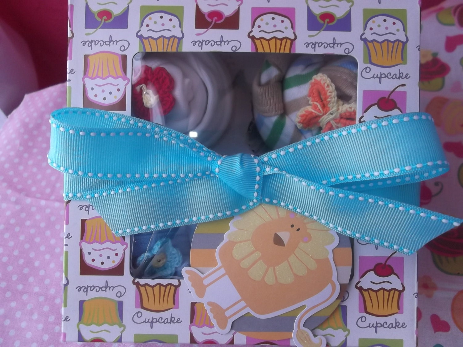 Onesie Cupcake Box Gift Set  - Baby Boy Cupcakes - Baby Cupcake - Unique Gifts...... 4 Onesies