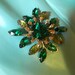 Fleur-De-Lis, Green Rhinestones, Vintage Brooch, Just Reduced