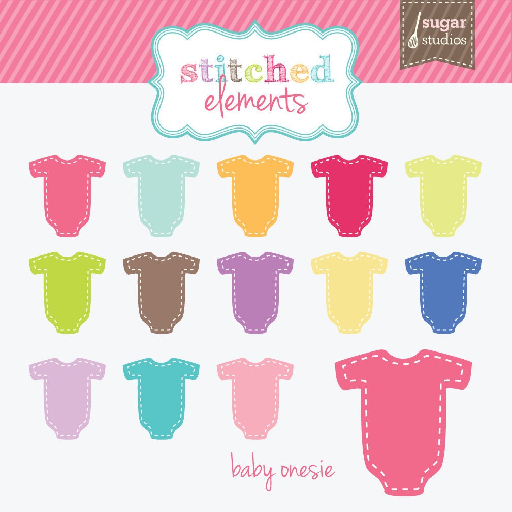Stitched Baby Onesie Digital Clipart - 13 Pieces for Personal & Commercial Use