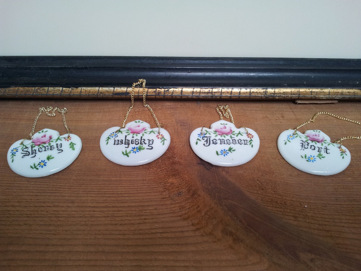 4 Vintage Bottle Tags Fine Bone China Bottle Necklace