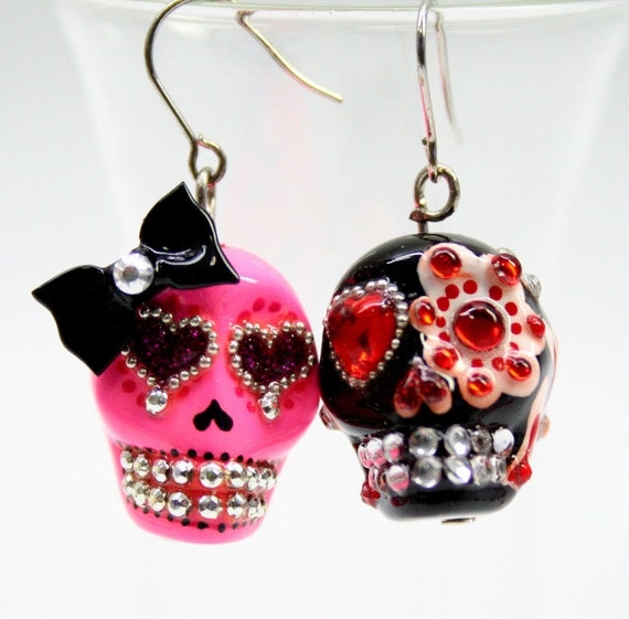 Skull in a-day is the day of the dead earrings stone ES0018