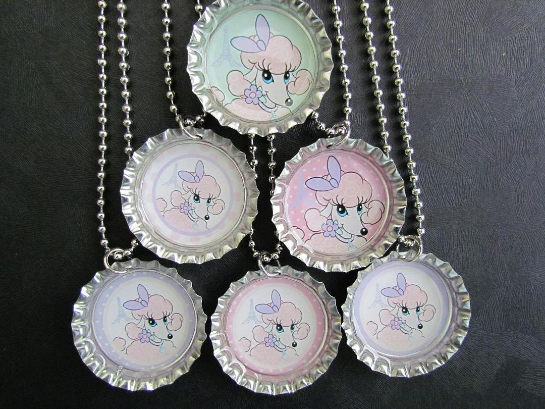 Special Order  / Pink Poodles in Paris Bottle Cap Party favors (2) for a total of the combined order of 8