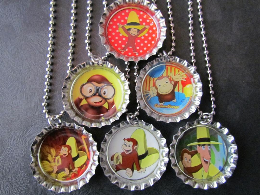 Curious George Bottle Cap Party favors (6) / add more for 2 dollars each / Many other curious george images available