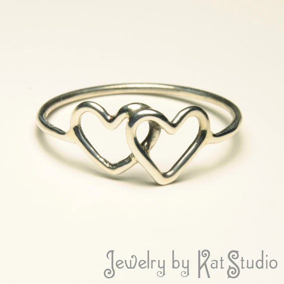 Handmade Jewelry - Ring - Two Hearts - Sterling Silver 925