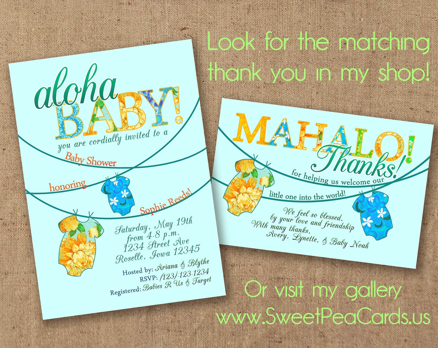 Tropical Onsie Luau Baby Shower Invite - Printable
