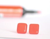 Coral post earrings, contemporary jewelry, square