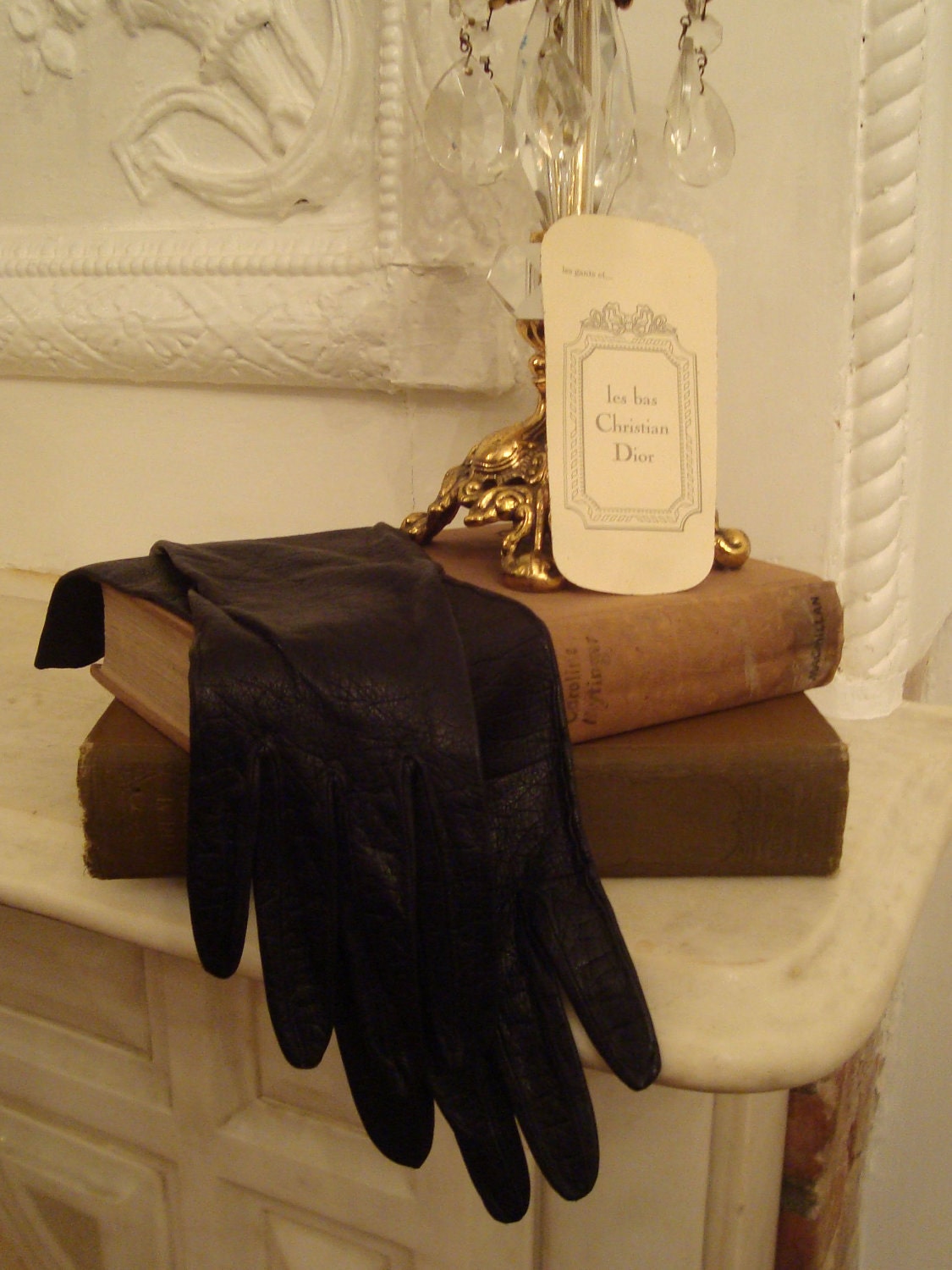 Vintage Christian Dior Black Leather Gloves size 7