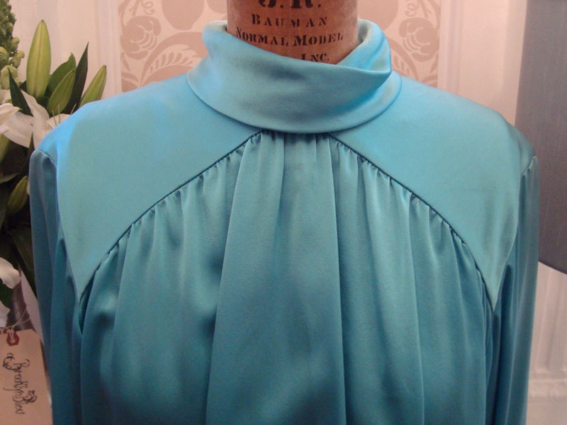 Vintage Blue Givenchy Silk High Neck Blouse