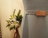 Blue Knit Petal Dress with Rhinestone Belt