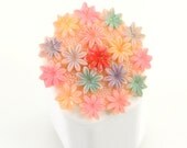 Vintage Celluloid Brooch Signed Japan Pink Blue Green Yellow Daisy Flowers Hand Painted Spring Summer Flower Mid Century Jewelry