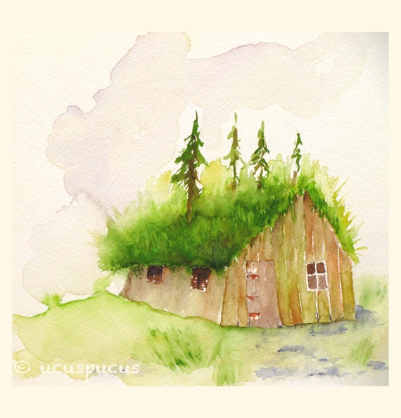 Surrender to the Forest - Art Print 7 x 8 Shabby Chic Wilderness / Roof taken by trees