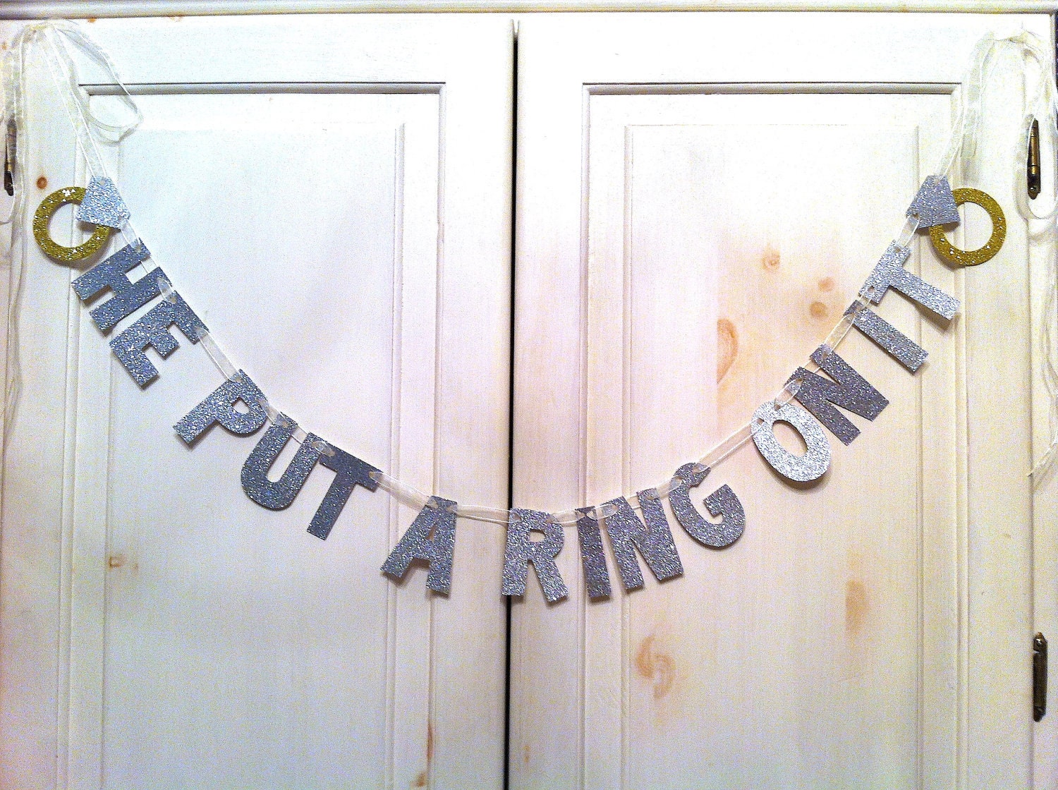 He Put A Ring On It Glitter Banner -- Bridal Shower or Bachelorette Party Decoration / Photo Prop