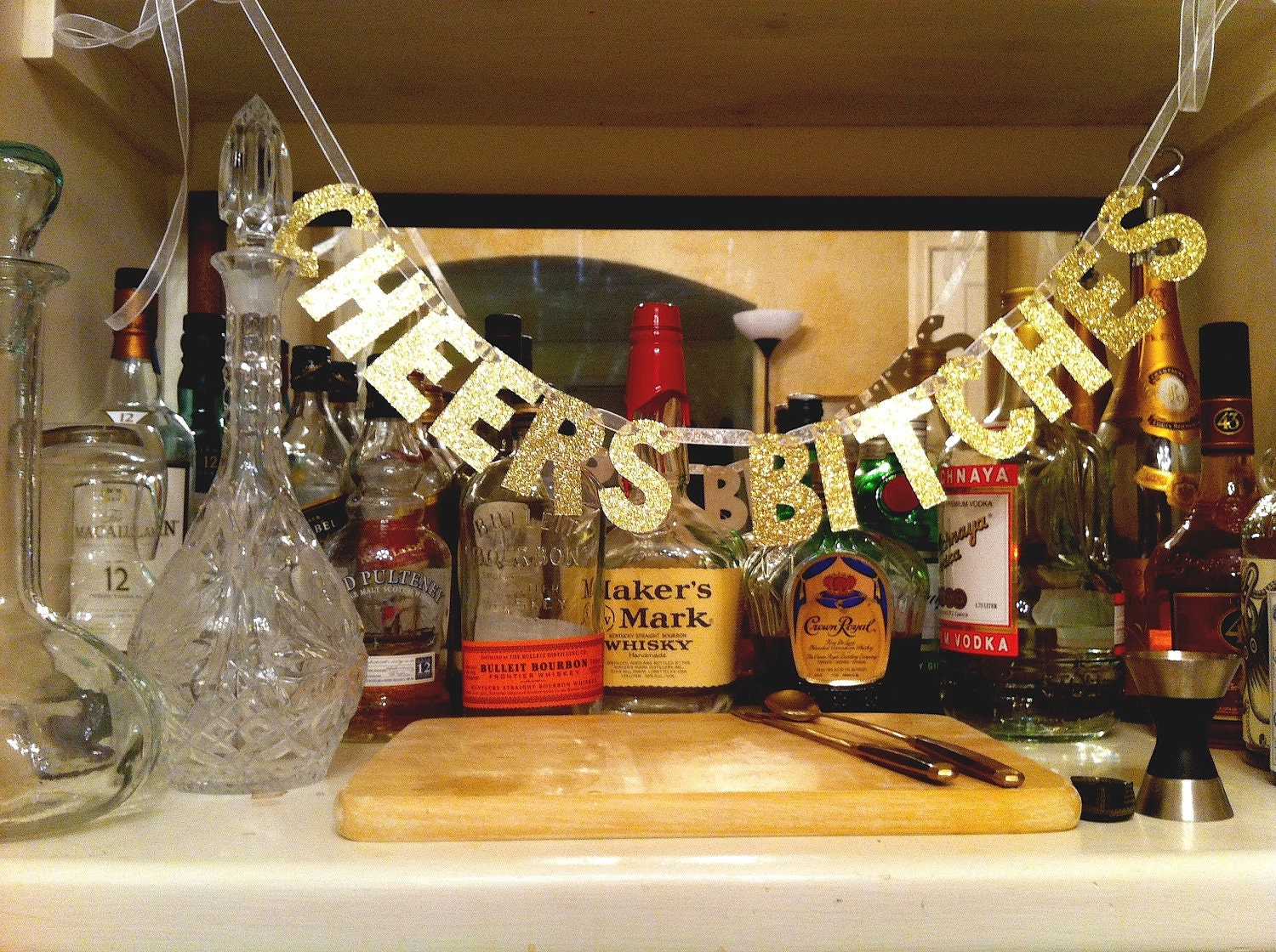 CHEERS Bitches Glitter Banner / Bachelorette Party Decoration / Girls Night Decoration / Photo Prop