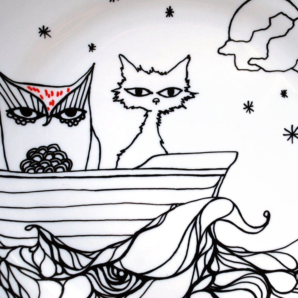 Owl & the Pussy Cat Hand Drawn Plate