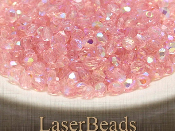 4mm Czech Fire Polish Faceted Glass Bead Transparent Rose AB (50) LAST