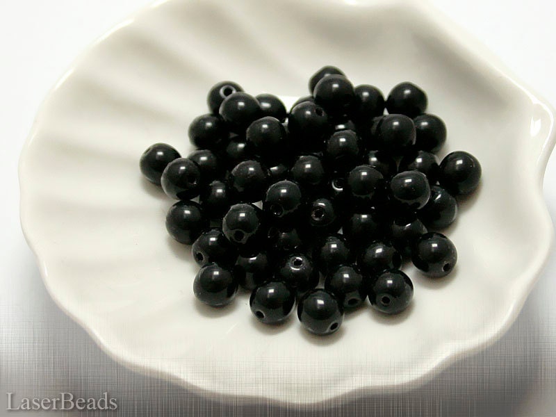 Black Glass Beads 6mm Czech Pressed Round Opaque Jet (35)