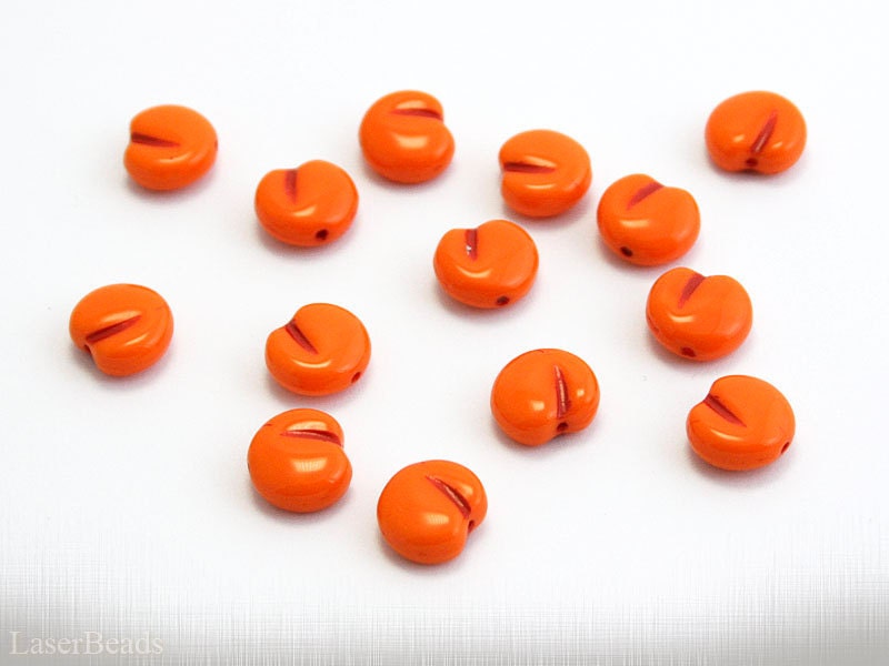 Hot Orange Peach Beads 11mm (12) Czech Opaque Glass Pressed Apricot