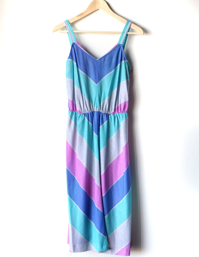 70s SUN dress CHEVRON striped v-neck SUMMER dress