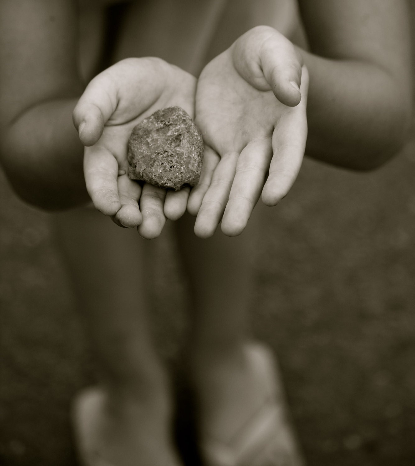 All That I Have, Black and White Stone, Rock, Hands, Little Girl decor, Black and White 5x7 photograph, FPOE