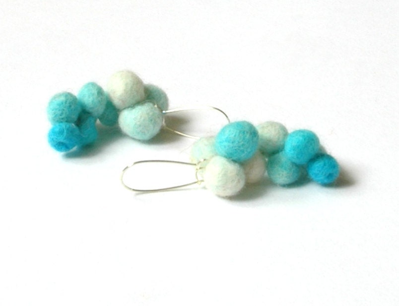 Spring jewelry- felted earrings -light blue - white- ready to ship
