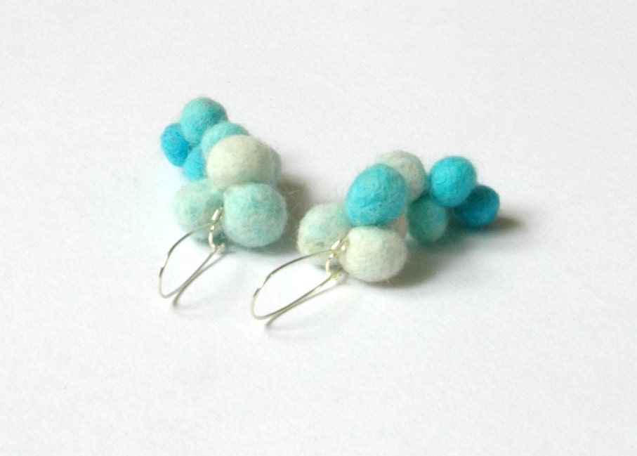 Spring jewelry- felted earrings -light blue - white- ready to ship