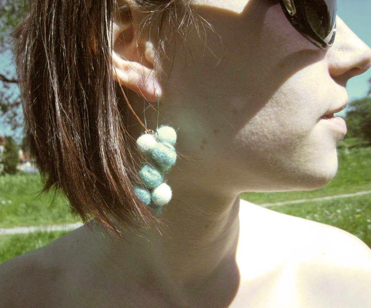 Spring jewelry- felted earrings -light blue - white- ready to ship