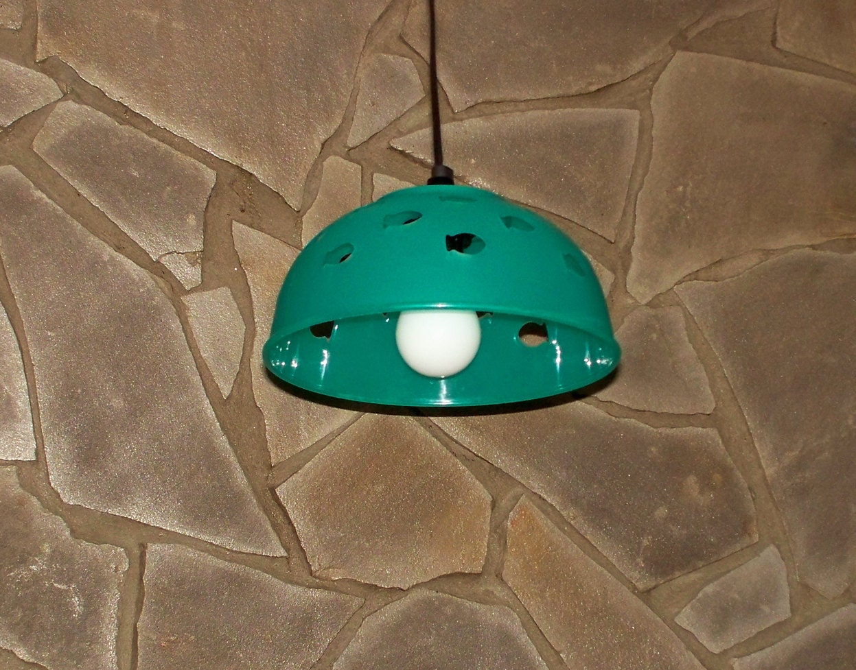 Teal Green, kids room pendant light, swimming fish, soft glow, up-cycled fruit bowl, re-purposed lighting