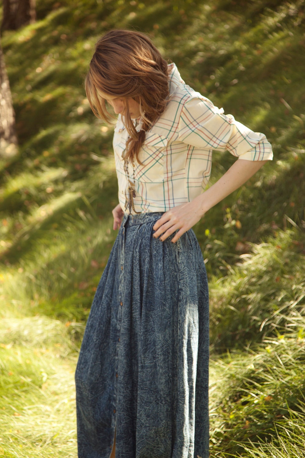 vintage 80's acis wash denim prairie skirt