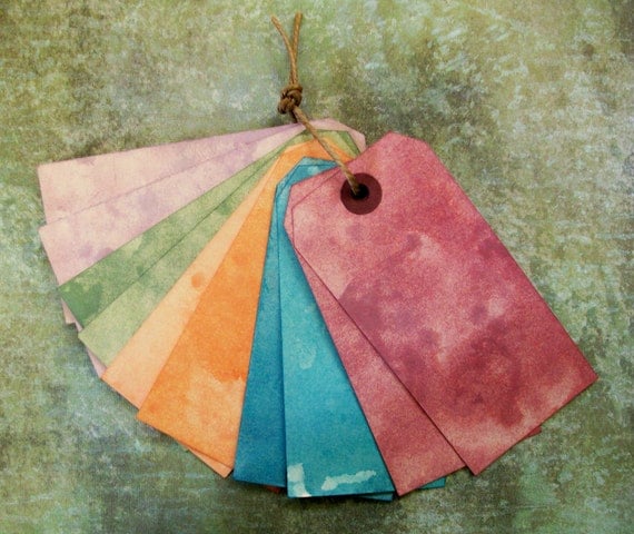 LAST SET - Hand Dyed Blank Tags Set of 10 - lavender, sage, marigold, stream, rose