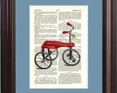 Kiddie tricycle print on upcycled Vintage Page mixed media digital print art