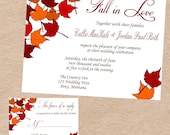 Fall in Love Wedding Invitation & Response Card Autumn Maple Leaves- DIY Printable