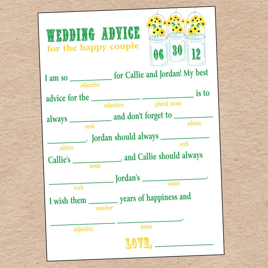 Wedding Advice Mad Libs Game for Wedding Reception or Guest Book- DIY Printable