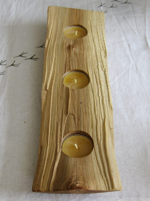 Wood Candle Holder - reclaimed birch wood rustic log split wood center piece hosting eco table LCH113