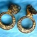 MIZZEN BLUE vintage DAMASCENE hoop earrings with Clip fittings and bird motifs in Gold Tone .