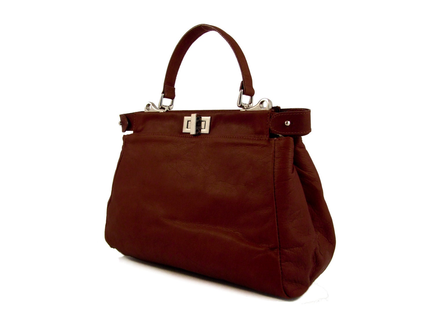 Handmade Leather Handbag Bag Purse Briefcase in  chocolate Brown -.- the Lana-.-