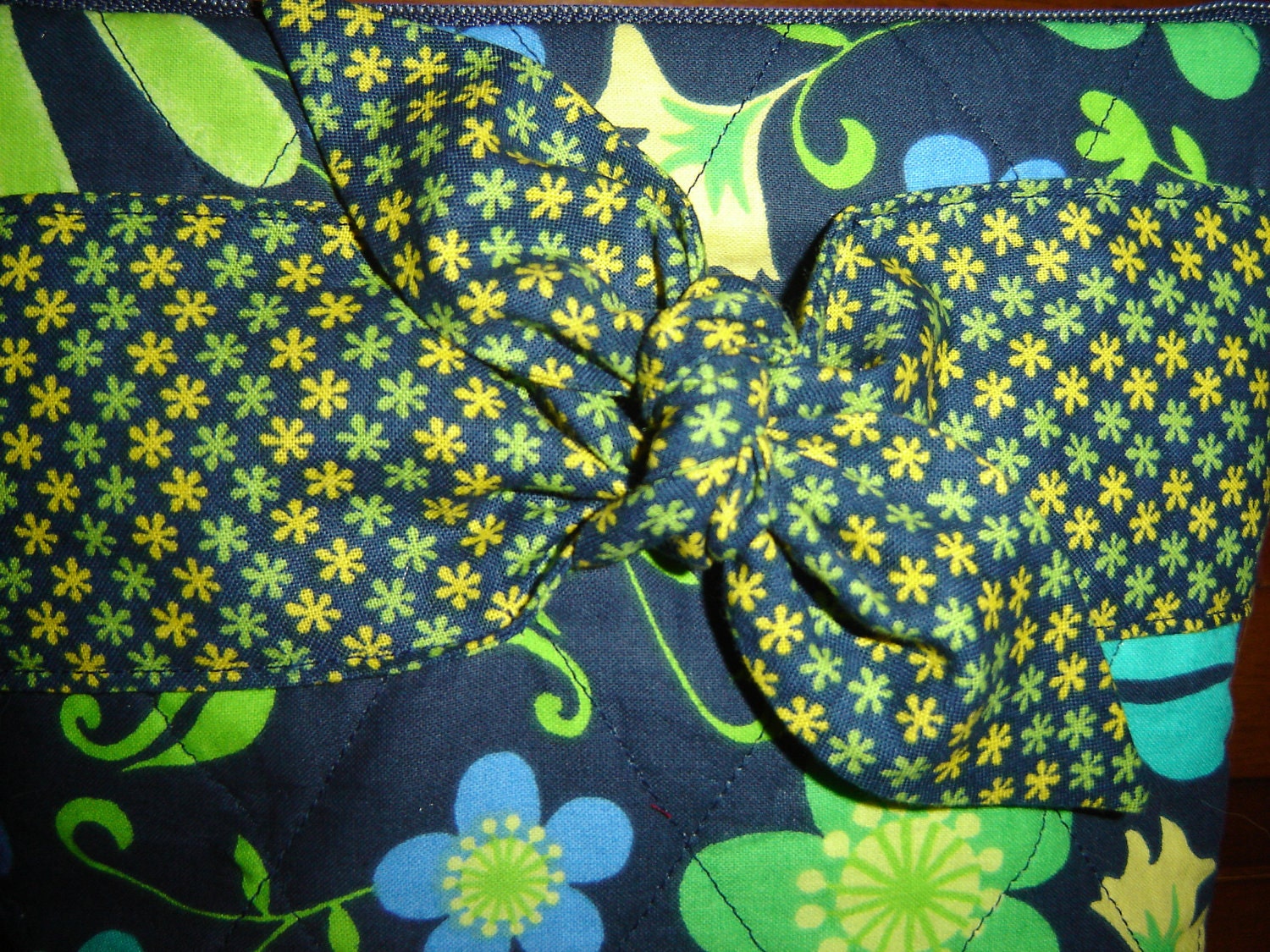 Cosmetic bag make up bag navy blue, turquoise, green with tie front vinyl lined
