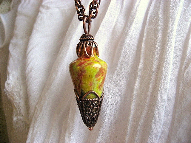 Jasper Pendulum Pendant Necklace with Copper Power Point - FREE SHIPPING