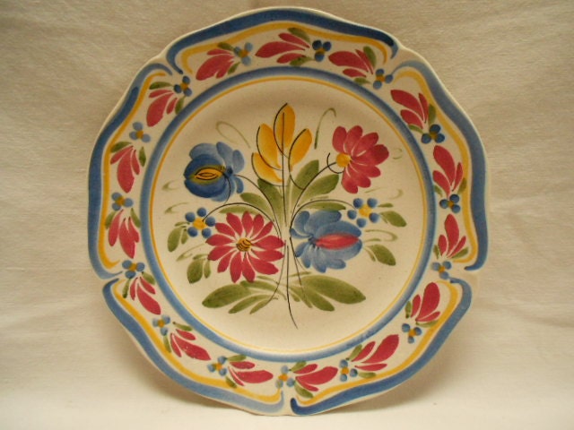 Keraluc Quimper Vintage French Handpainted Floral Dinner Plate (A095B)
